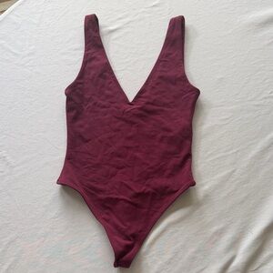 Babaton aritzia V-Neck Burgundy One-Piece Bodysuit